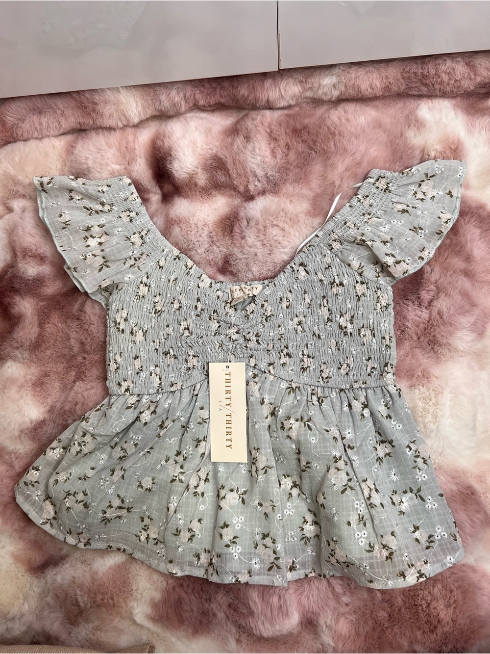 Floral Smocked Peplum Top - Light Blue